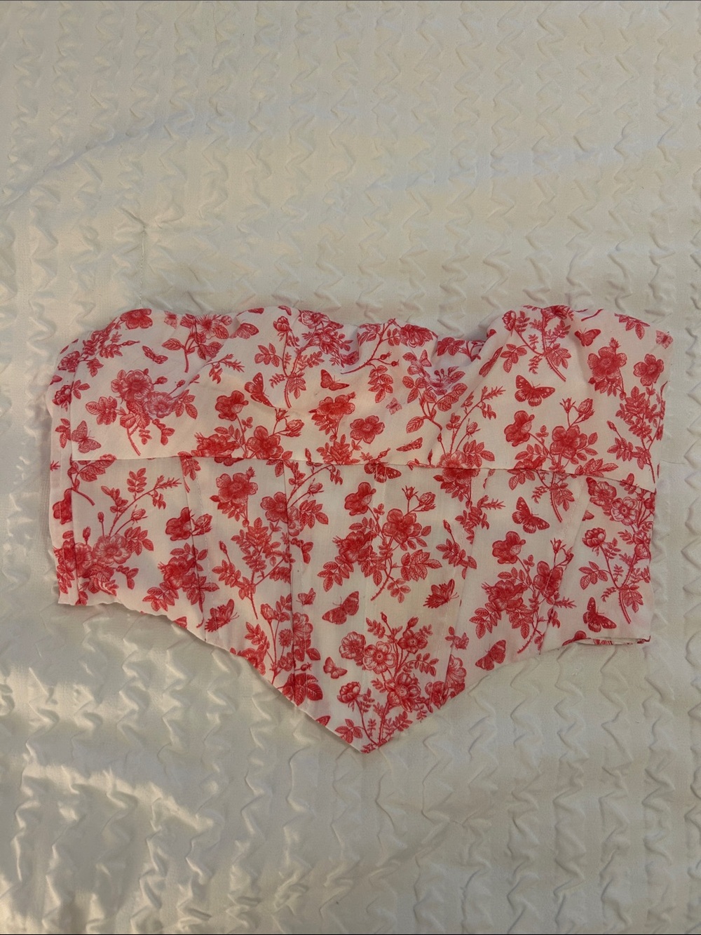 Princess Polly Strapless Floral Bustier Top - White with Red Floral Print